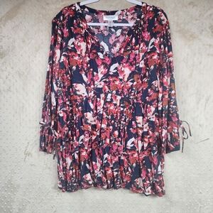 Motherhood Maternity Floral Print Gathered Women's Top 3/4 sleeve Plus Size 2X